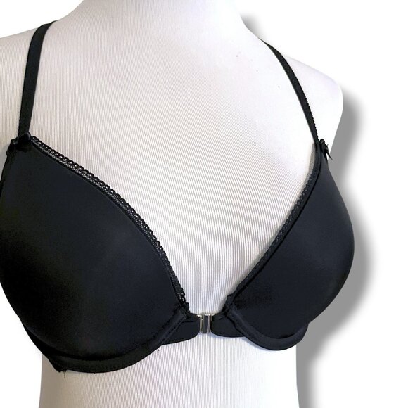 Adore Me 34C Bra Black Front Close Padded Push Up Underwire Lace Racerback - Picture 2 of 6